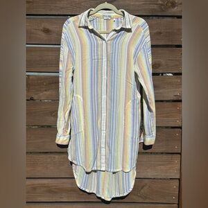 Prana Women Scheena Striped Button Down Yoga Workout Tunic Shirt